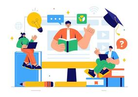 E-Books and Online Learning Illustration with School Items and Study Resources vector