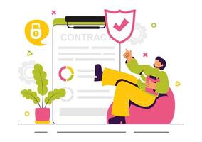 Digital Smart Contract Illustration with Online Document and Electronic Signature in a Flat Style vector