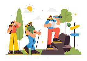 Flat Style Illustration of a Travel Adventure with a Suitcase, Map, and Camera vector
