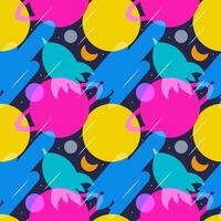 Galaxy Exploration Seamless Pattern with Rockets, Asteroids, and Planets in Cartoon Style vector