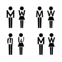 Alphabet toilette signs isolated on white background in silhouette style. Bathroom accessories. For web design, tag, label, sign. vector