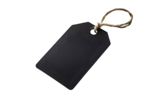 Blank Black Tag with Textured Surface and Jute String Isolated on Transparent Background png