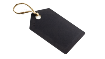 Black Textured Price Tag Isolated on Transparent Background with String for Customization png