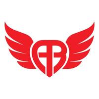 Red winged emblem, minimalist design, shield shape, stylized letters FB, aviation logo, crimson color, symmetrical wings vector