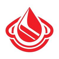 Red geometric logo, stylized water droplet, abstract flame shape, minimalist design, bold red and white color scheme vector