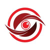 Logo design, stylized eye, red and white color scheme, circular shape, swoosh elements, abstract vector