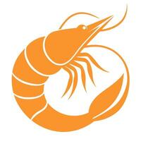 Orange shrimp icon, minimalist design, stylized crustacean, circular composition, seafood logo, white background vector