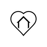 Minimalist icon, heart shape, house silhouette, black and white, clean lines, simple design, love home concep vector