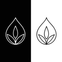 Minimalist teardrop logo, stylized leaf inside, black and white contrast, simple lines, symmetrical design, nature-inspired icon, clean geometric shapes vector