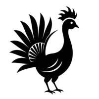 black and white silhouette, stylized rooster, simplified bird design, graphic art, bold lines, decorative feather pattern, minimalist illustration vector