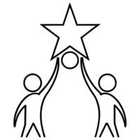 Simple line drawing, teamwork icon, three stick figures vector