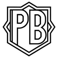 Logo design, monogram PB, shield shape, geometric, bold lines, black and white, minimalist vector