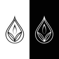 Minimalist logo design, teardrop shape, leaf motif, abstract flame, symmetrical composition, black and white contrast, clean lines, organic forms, vector
