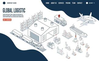 Global Logistics Landing page with Autonomous robot industrial technology and Artificial intelligence. vector