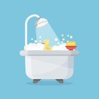 A cartoon bathtub with a rubber duck in it vector