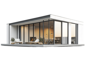 Modern White House with Glass Walls and Open Patio png