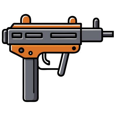 A gun with orange and black parts on it