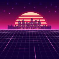 Digital retro background. Sci-Fi technology cyberpunk concept. Design for wireframe, neon, light, grid, landscapes, retro, 80s, 90s. vector