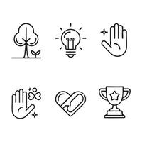 Core Values Line Icons Set Growth, Innovation, Collaboration, Passion, Excellence Business and Leadership Symbols Stock Illustration Mockup. vector