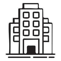 Building Icon Minimalist Design Black and White Line Drawing Geometric Shapes Urban Architecture Skyscraper Office City Symbol Modern Illustration vector