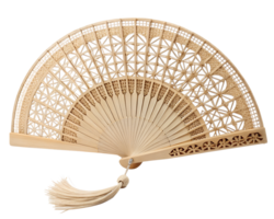Decorative bamboo hand fan with intricate weave, traditional design png