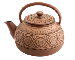 Clay Teapot With Intricate Decorative Patterns, Traditional Teapot On Transparent Background png