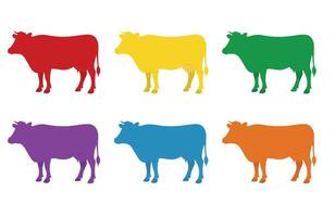 Farm milk cows arranged in various animated cattle poses vector
