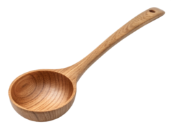 Wooden ladle with long handle for cooking, traditional kitchen utensil, rustic wood design png