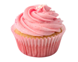 Pink cupcake with decorative frosting, sweet bakery dessert, colorful treat png