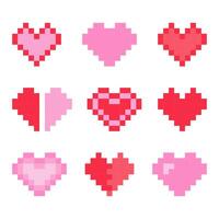 pixel heart set in retro game style vector