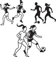 woman football line art image set vector