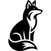 Tattoo of fox sits with its paws wrapped in a fluffy tail in monochrome. Engraving minimalistic image in black ink drawing on transparent background vector
