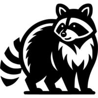 Tattoo of forest raccoon with a striped tail and thick fur in monochrome. Engraving minimalistic image in black ink drawing on transparent background vector