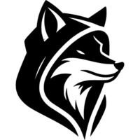 Tattoo of sly fox thief dressed in a hoodie in monochrome. Engraving minimalistic image in black ink drawing on transparent background vector