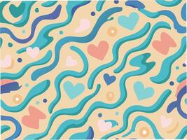 Abstract wavy lines with tiny hearts pattern digital art seamless design colorful background playful concept vector