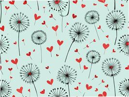 Dandelion seeds and floating hearts nature pattern graphic design pastel background seamless style romantic concept vector