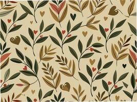 Elegant olive branches with small hearts pattern seamless design nature inspired soft colors decorative elements vector
