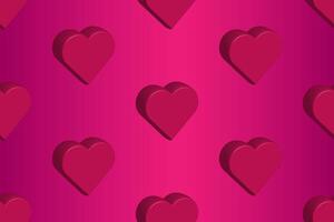 Decorative 3D pink hearts on gradient background. Seamless pattern. Can be used for wallpaper, textile, invitation card, wrapping, web page background. vector