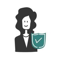 a woman with a shield and a check mark cartoon vector