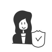 a woman character and a shield and a check mark vector