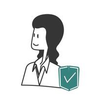 a cartoon woman with a shield and check mark on her chest vector
