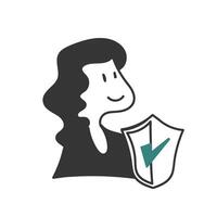 a woman holding a shield with a tick mark on it vector
