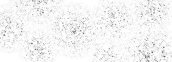 Black dotted concentric circle pattern. Radial halftone abstract drop wallpaper. Rippled sound wave ring background. Circular particle texture for flyer, poster, presentation. vector