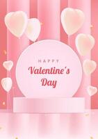 Valentine's Day poster design heart-shaped balloons and display stands vector
