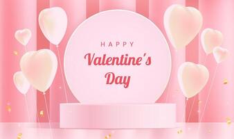 Valentine's Day banner design heart-shaped balloons and display stands vector