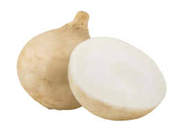 fresh jicama root, whole and sliced tuber with crisp white flesh, crunchy and juicy texture, nutritious and versatile vegetable, on isolated background png