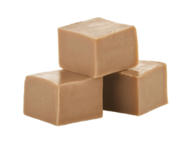 classic caramel fudge cubes, soft and creamy confectionery, sweet and buttery dessert, rich and chewy texture, on isolated background png