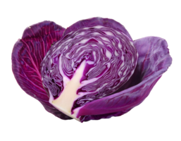 fresh purple cabbage cut in half with outer leaves on isolated background, vibrant red cabbage vegetable rich in antioxidants, healthy organic food ingredient for salads and cooking png