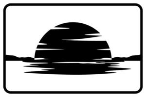 Minimalist black and white sunset over water with reflection and distant mountains vector