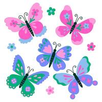 Set of butterflies in children's style isolated on white background. graphics. vector
